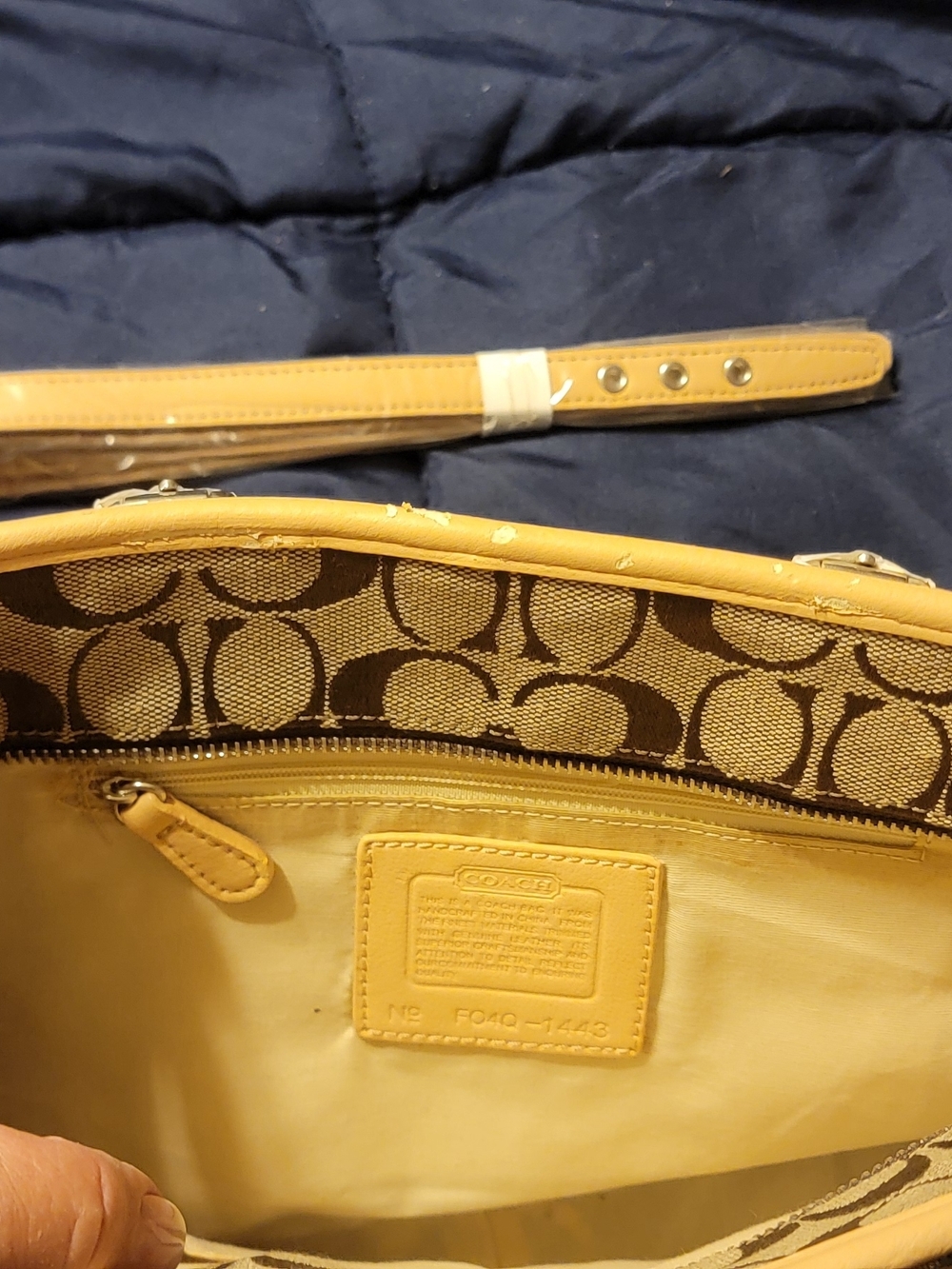 Coach Monogram Canvas Shoulder Bag with Yellow Leather Trim